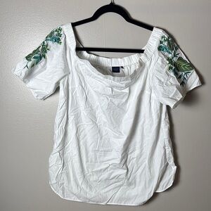 Kaari Blue White Blouse with Green Embroidery